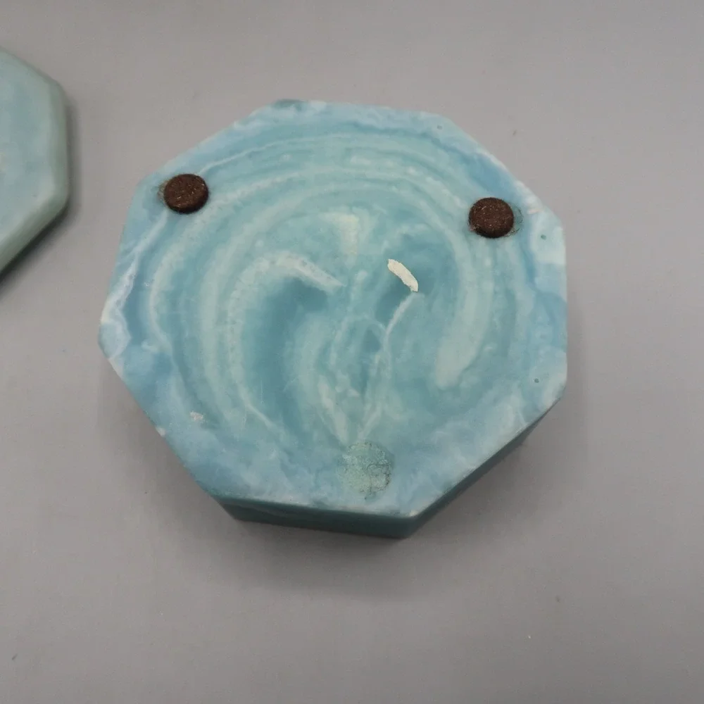 Trinket Box Octogen Shaped Blue & White Rose Soapstone Jewelry Treasure